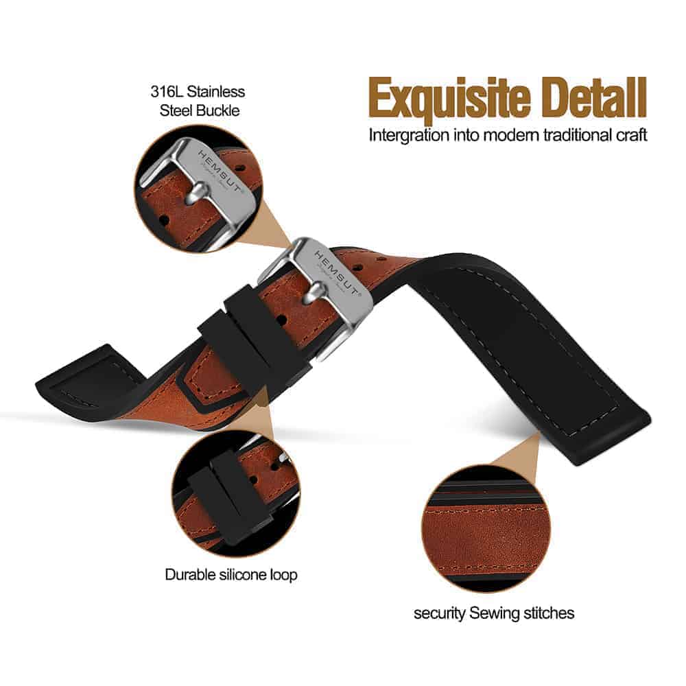 Black Brown Top | Silicone & Leather Hybrid Watch Straps | Hemsut
